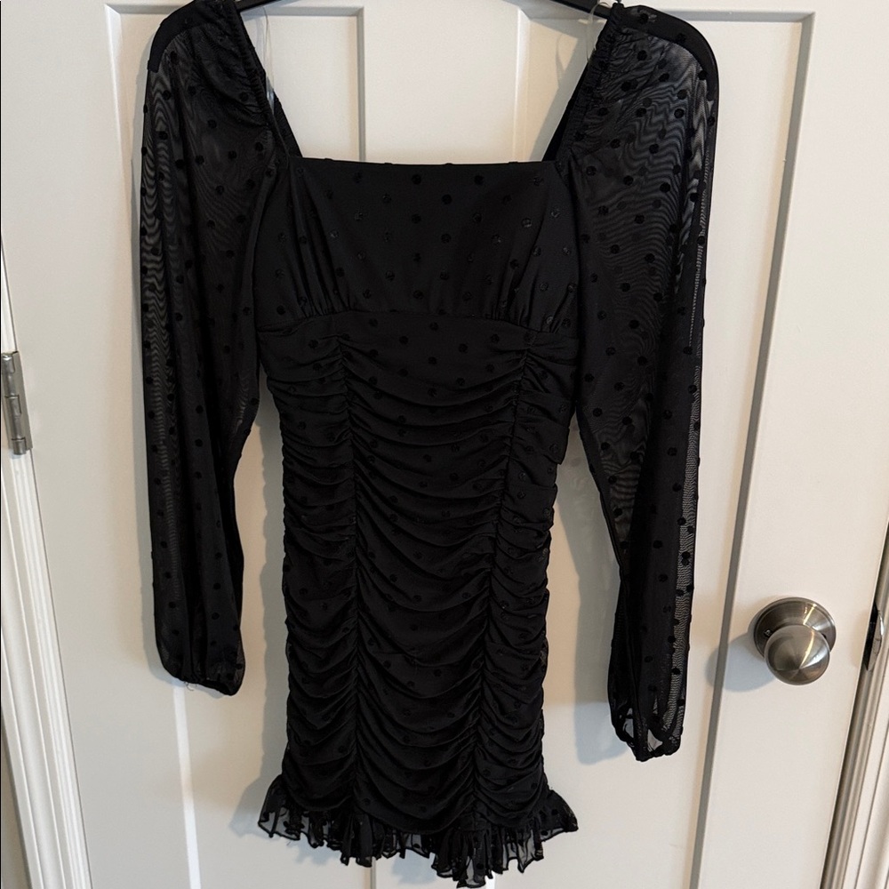 Dear Moon juniors Black sequin Long-sleeve Ruched Mini Dress -size 0